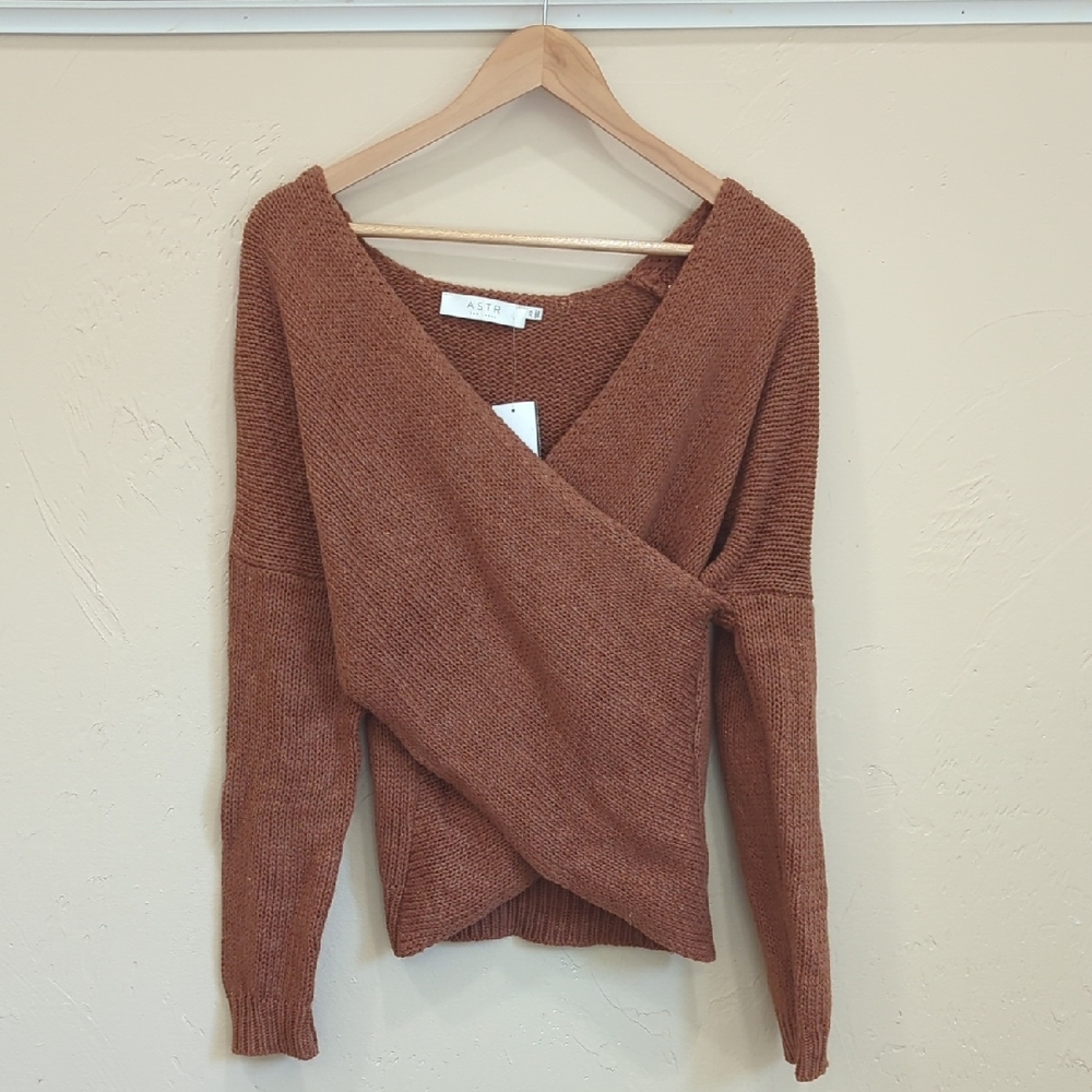 ASTR Women's Rust Colored V-Neck Wrap Sweater, Size XS
